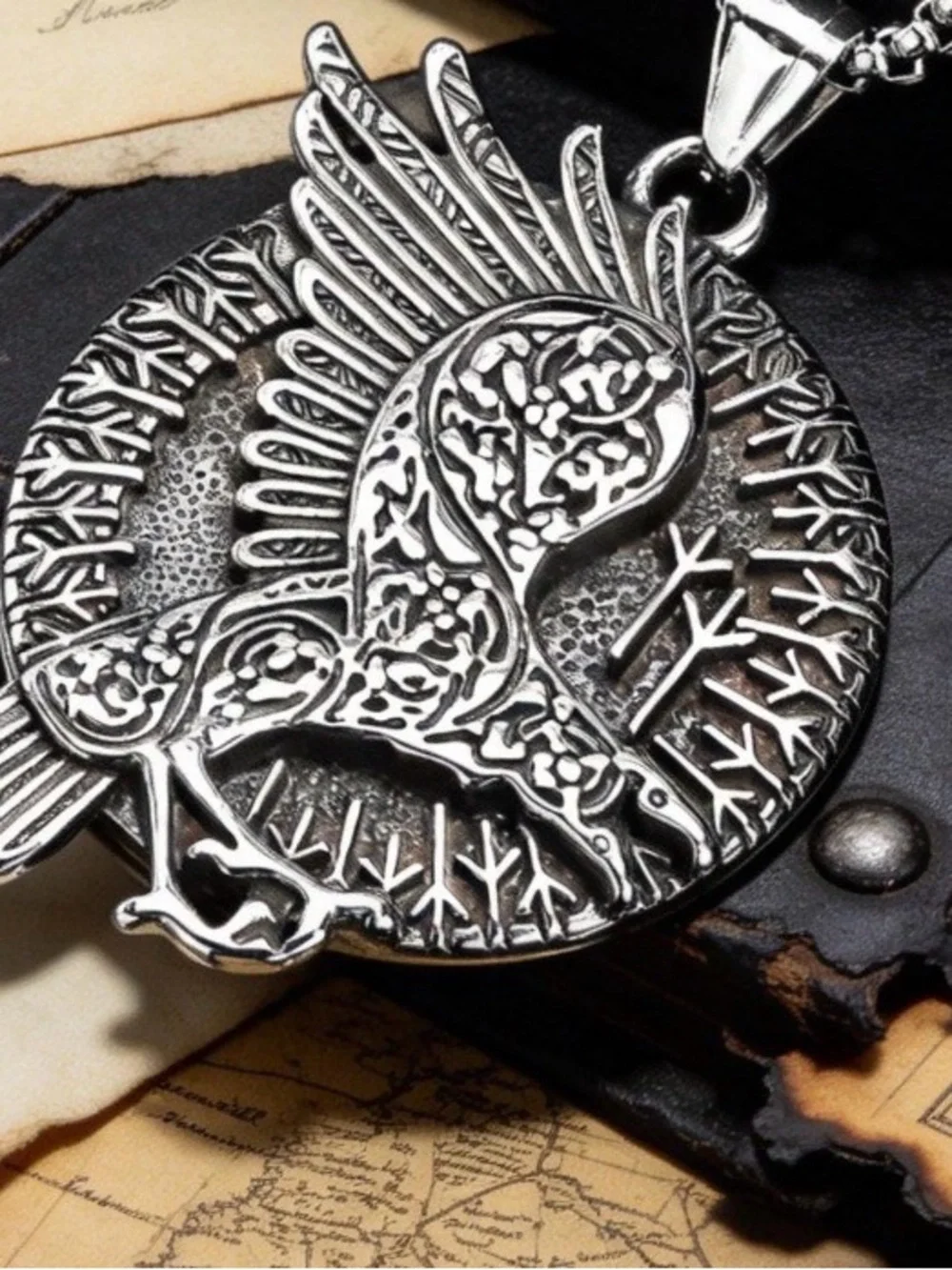 Vintage Viking Raven Titanium Steel Pendant Necklace NWOT